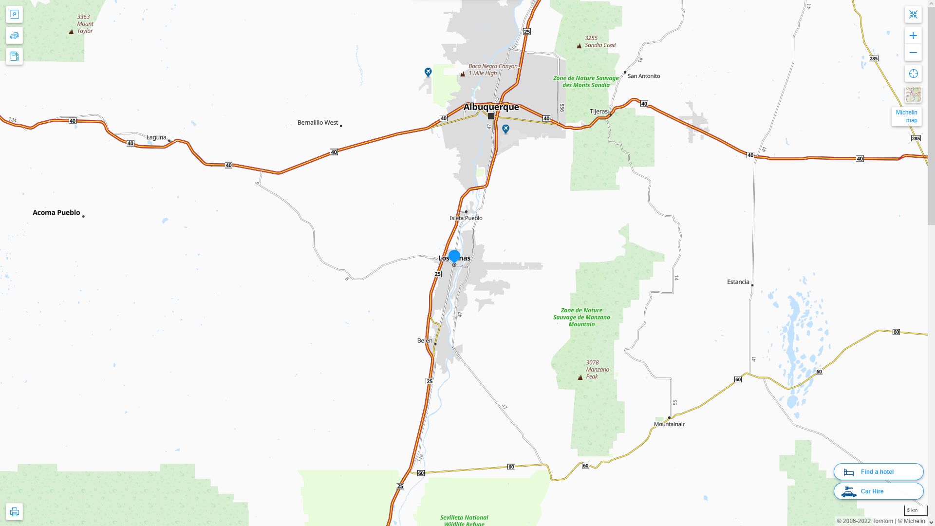Los Lunas New Mexico Highway and Road Map